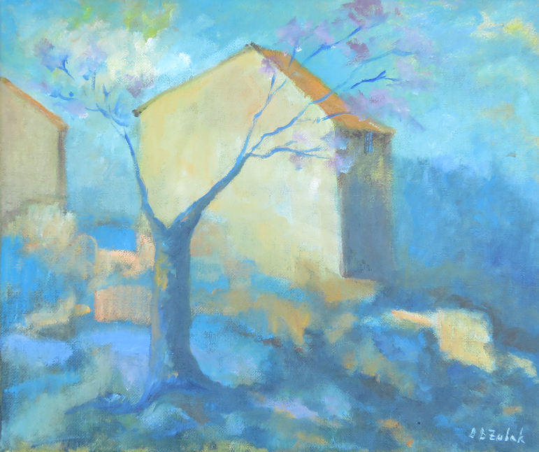 House with the tree, oil on canvas, 60x50 cm, 2019.