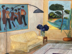Interionr with paintings, 100x50 cm, oil on canvas