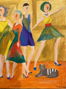 Dance with a cat, 25x20 cm, oil on canvas